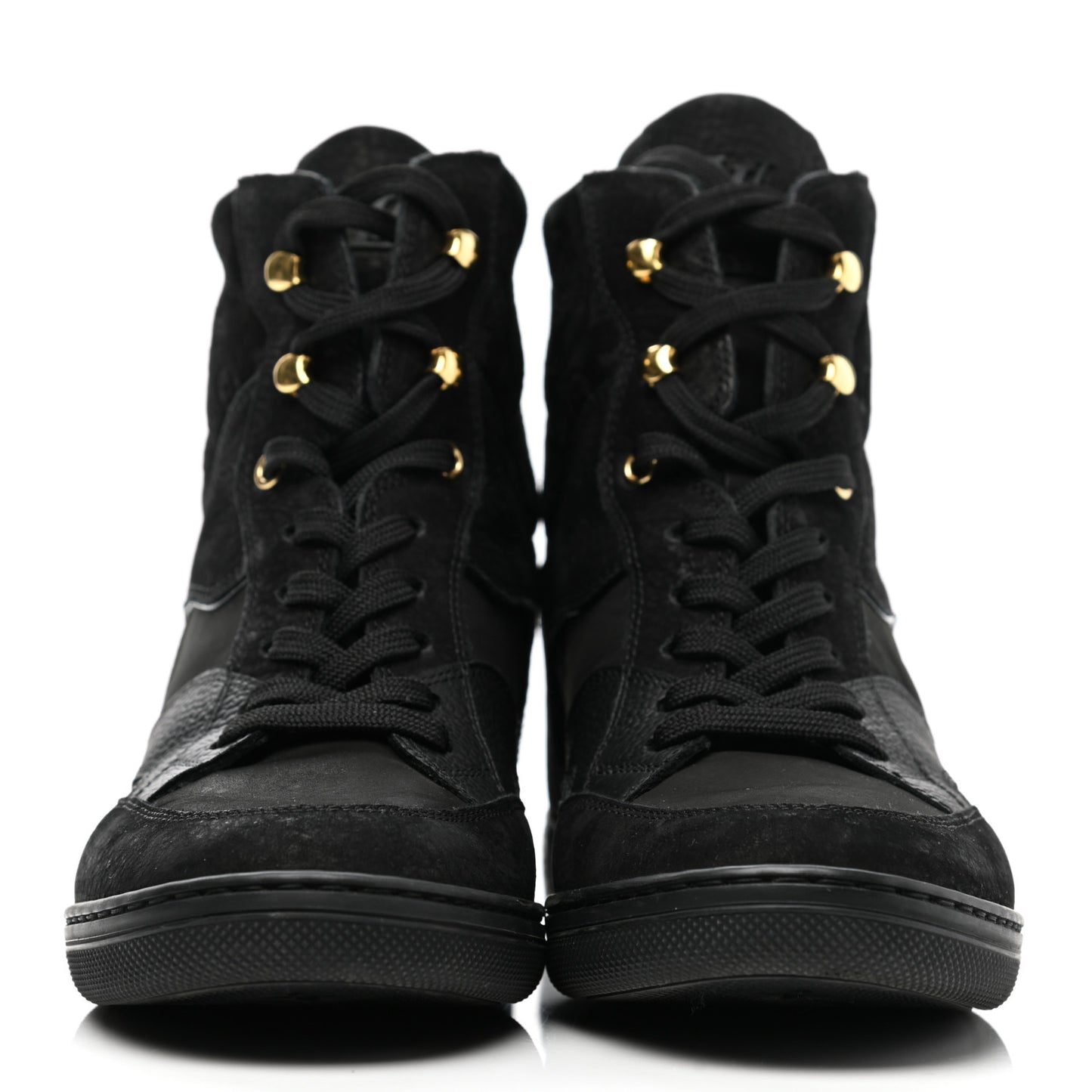 Calfskin Suede Monogram Cliff Top Wedge Sneakers 38 Navy