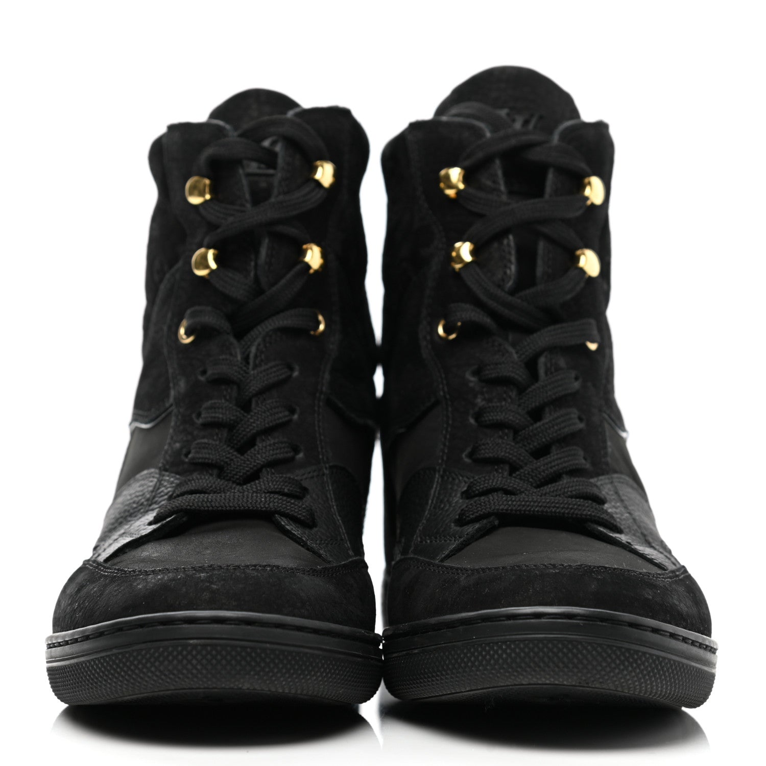 Louis Vuitton Calfskin Suede Monogram Cliff Top Wedge Sneakers 38 Navy 2 of 10