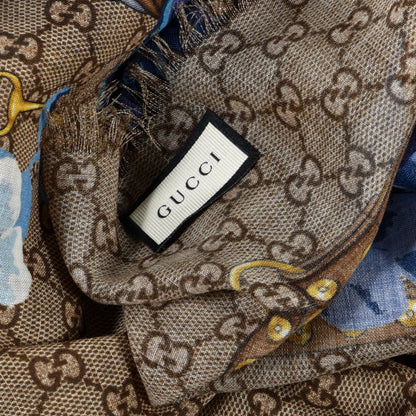 Gucci Wool Jacquard GG Monogram Big Panshie Fringe Shawl Sapphire Beige 3 of 3