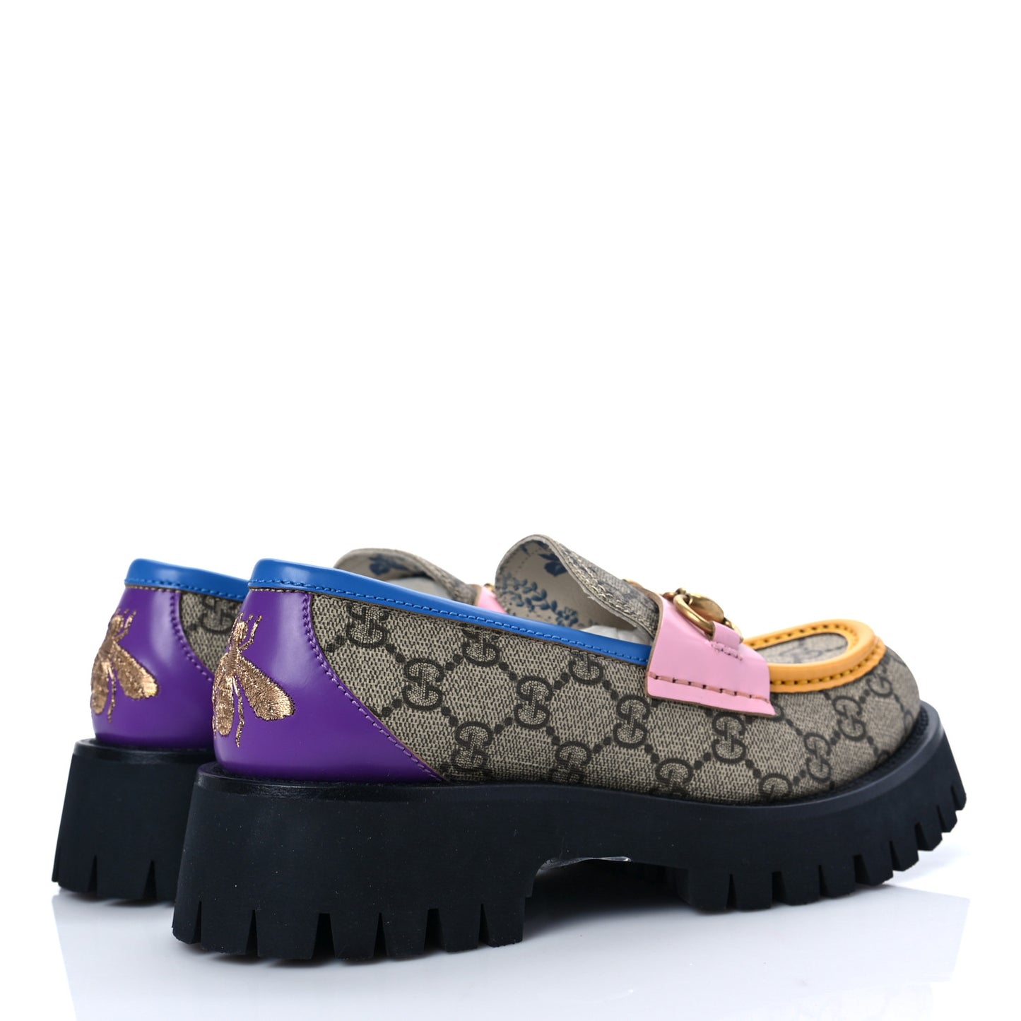 GG Supreme Monogram Cordovan Lux Womens Harald Horsebit 25mm Platform Loafers 36 Beige Sugar Pink Crop Shine Purple Marine