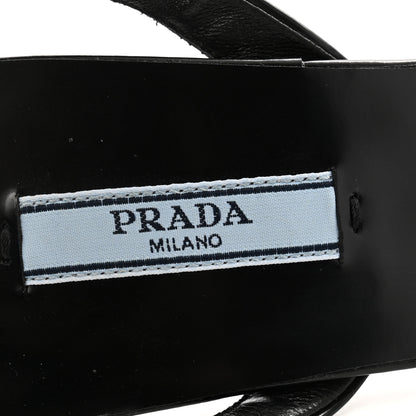 Prada Vernice Nylon Flower Metal Triangle Logo Open Toe 65mm Sandals 38.5 Black 7 of 10