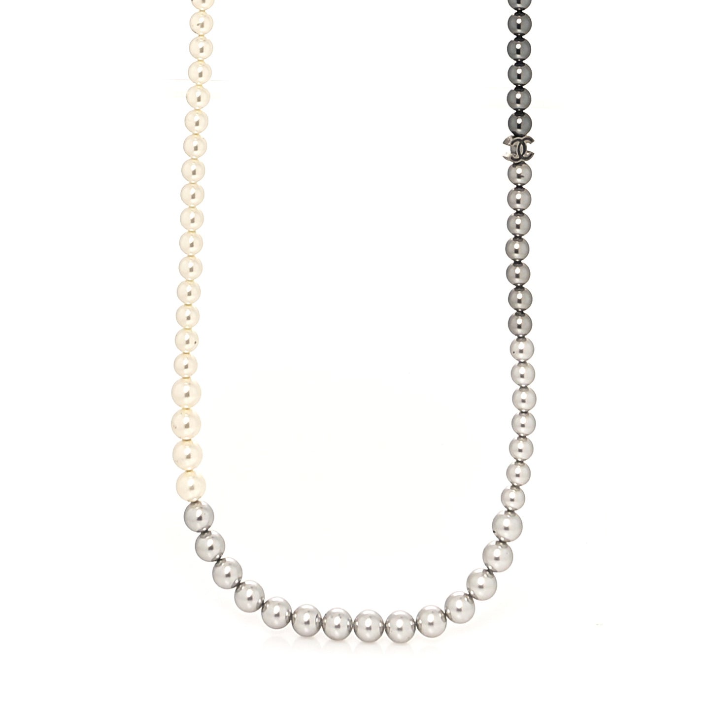 Graduated Pearl CC Long Necklace Ruthenium Grey Black