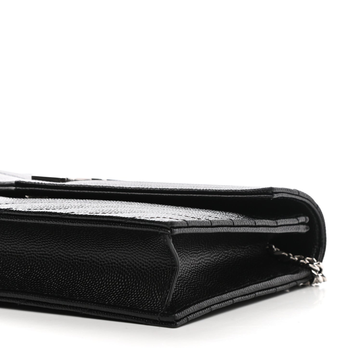 Grain De Poudre Matelasse Chevron Monogram Envelope Chain Wallet Black