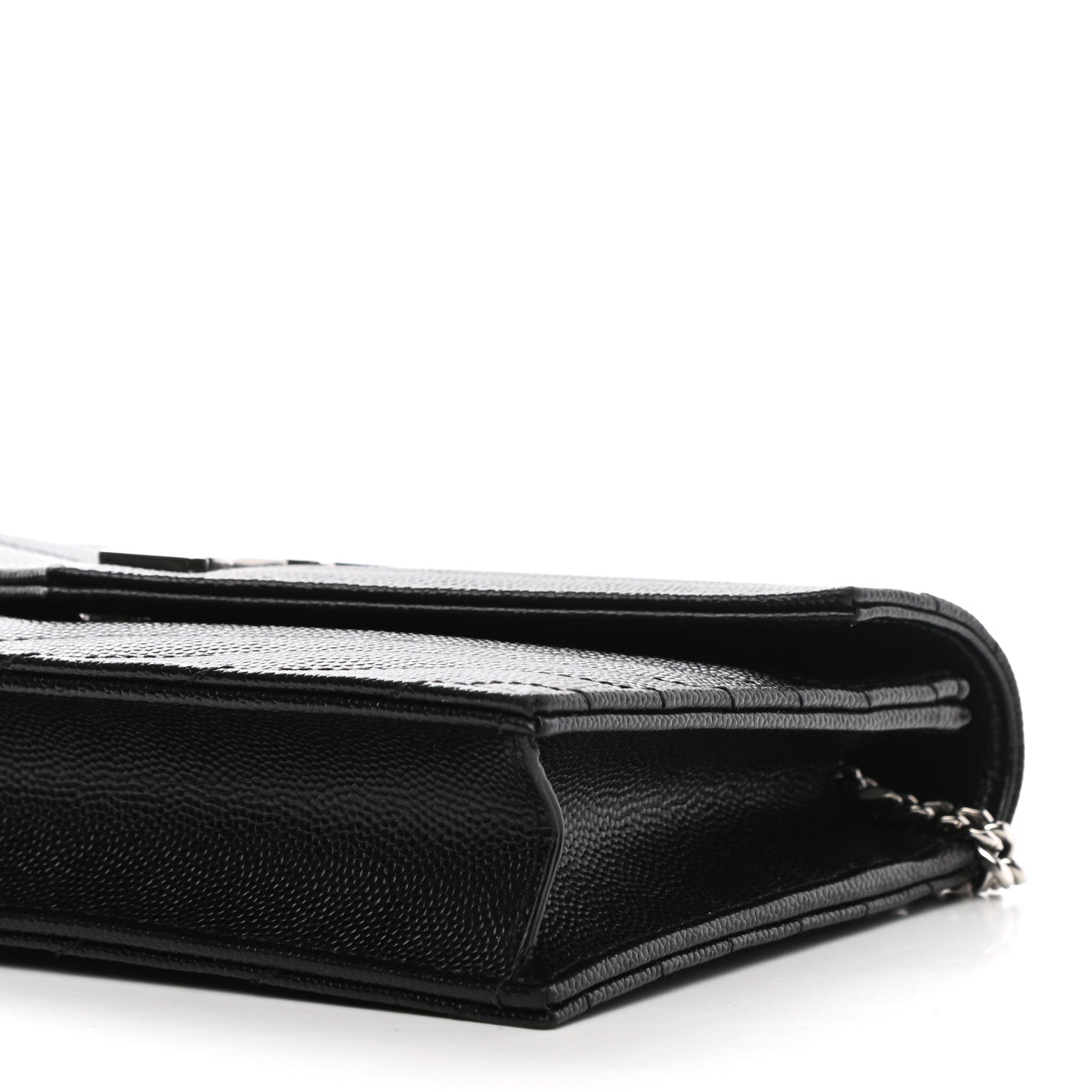 Saint Laurent Grain De Poudre Matelasse Chevron Monogram Envelope Chain Wallet Black 9 of 10