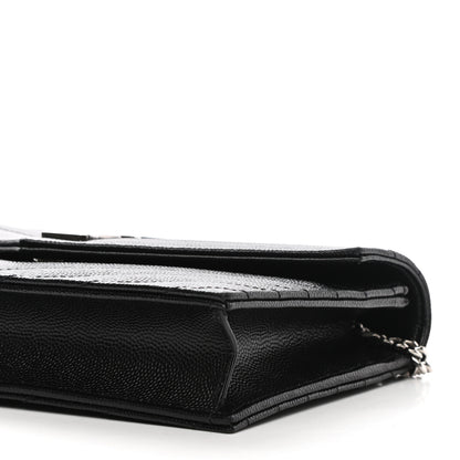 Saint Laurent Grain De Poudre Matelasse Chevron Monogram Envelope Chain Wallet Black 9 of 10