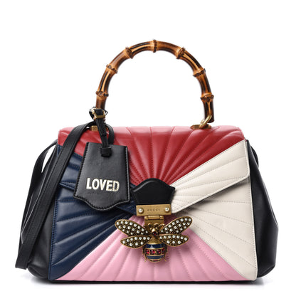 Gucci Calfskin Bamboo Trapuntata Queen Margaret Top Handle Bag Blue Agata Hibiscus Red Mystic White Sugar Pink 1 of 10