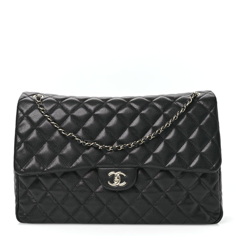 Caviar Quilted XXL Travel Flap Bag Black