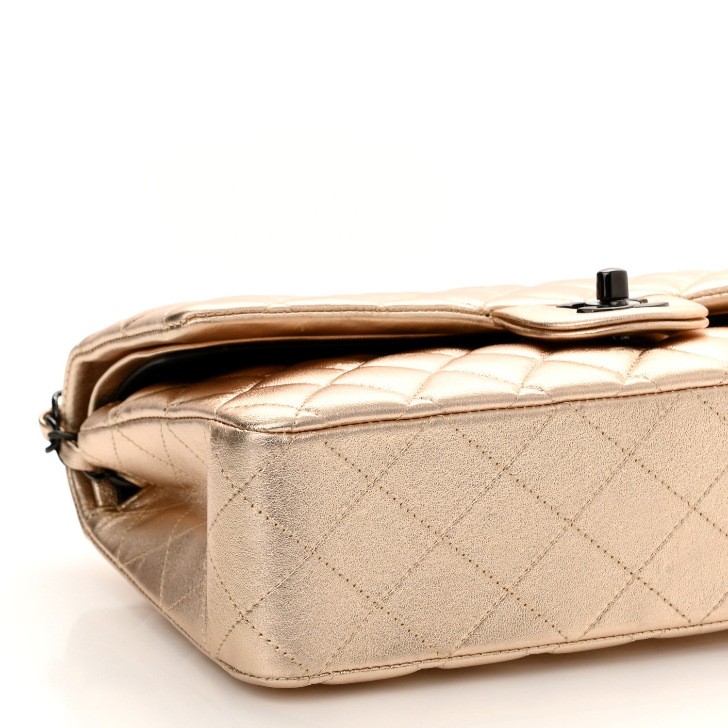 Chanel Metallic Lambskin Quilted Medium Double Flap Gold Black 9 of 11
