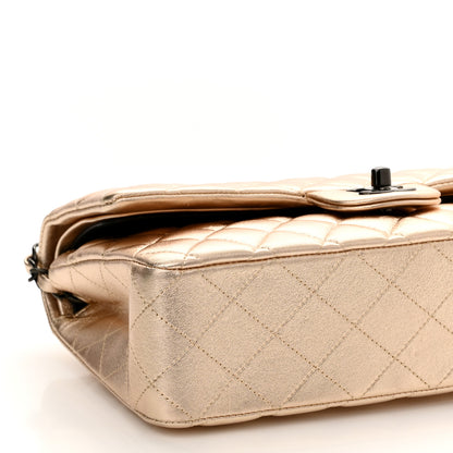 Chanel Metallic Lambskin Quilted Medium Double Flap Gold Black 9 of 11