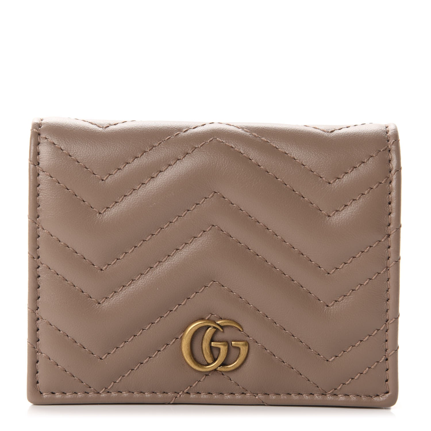 Gucci Calfskin Matelasse GG Marmont Card Case Wallet Porcelain Rose 1 of 8