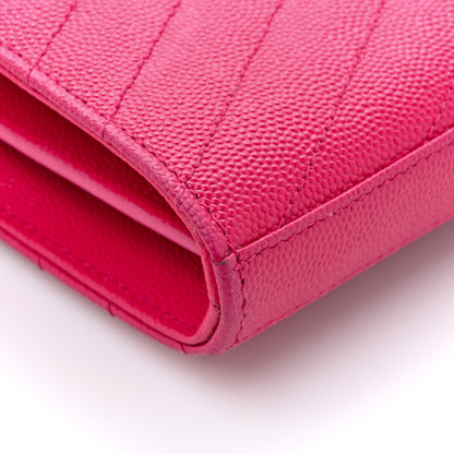 Saint Laurent Grain De Poudre Matelasse Chevron Monogram Chain Wallet Hot Pink 19 of 19