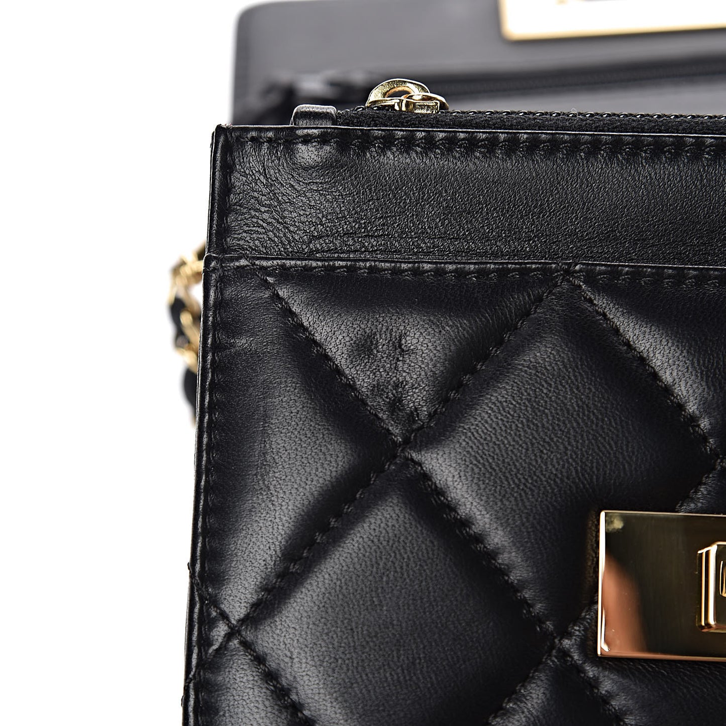 Lambskin Quilted Golden Class Wallet on Chain WOC Black