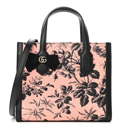 Gucci Canvas Herbarium Print Ribbon Top Handle Bag Pink Black 1 of 9
