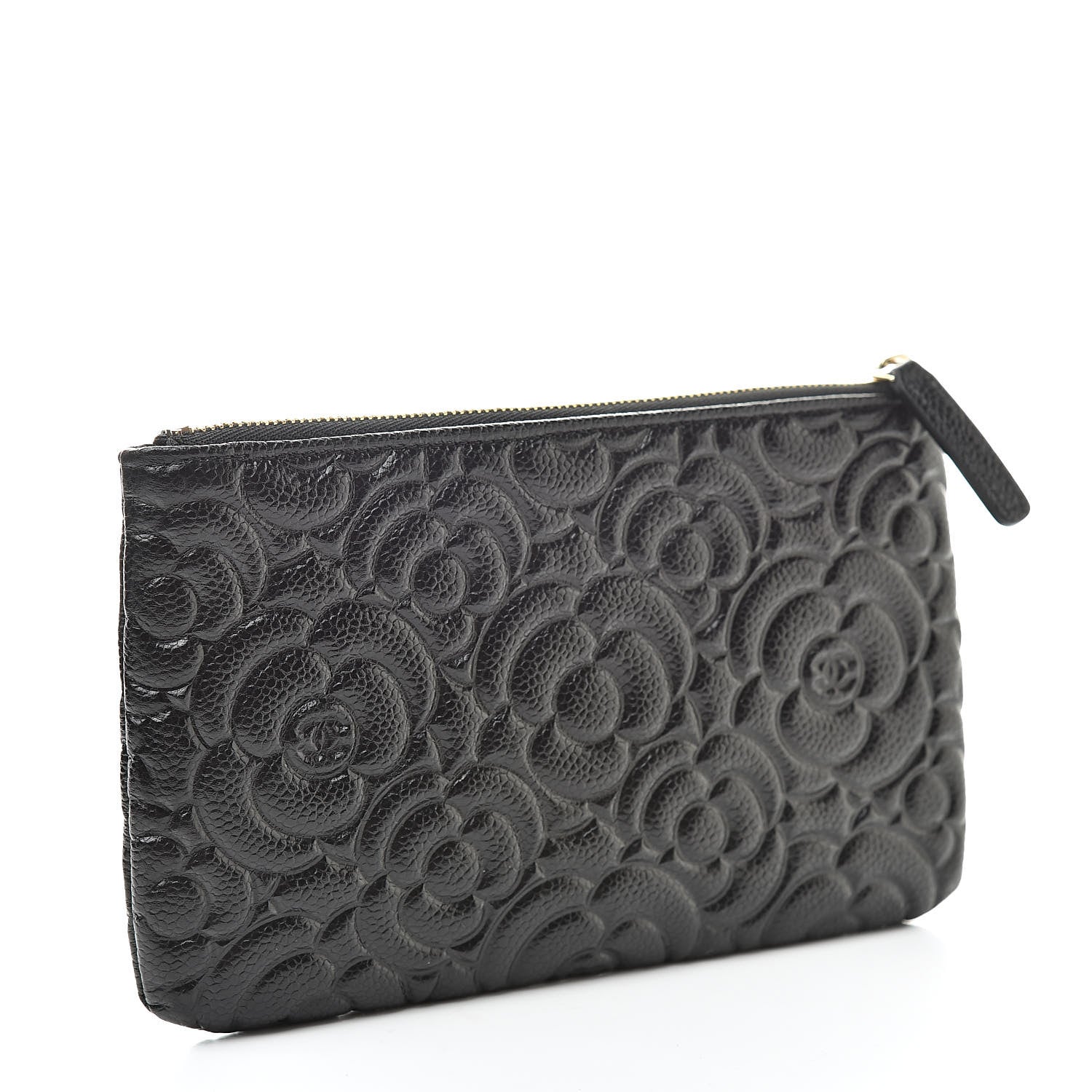Chanel Caviar Camellia Embossed Small Pouch Black 3 of 8