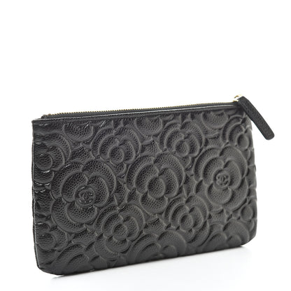 Chanel Caviar Camellia Embossed Small Pouch Black 3 of 8
