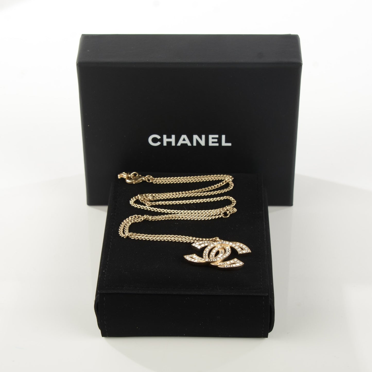 Crystal Baguette CC Necklace Light Gold