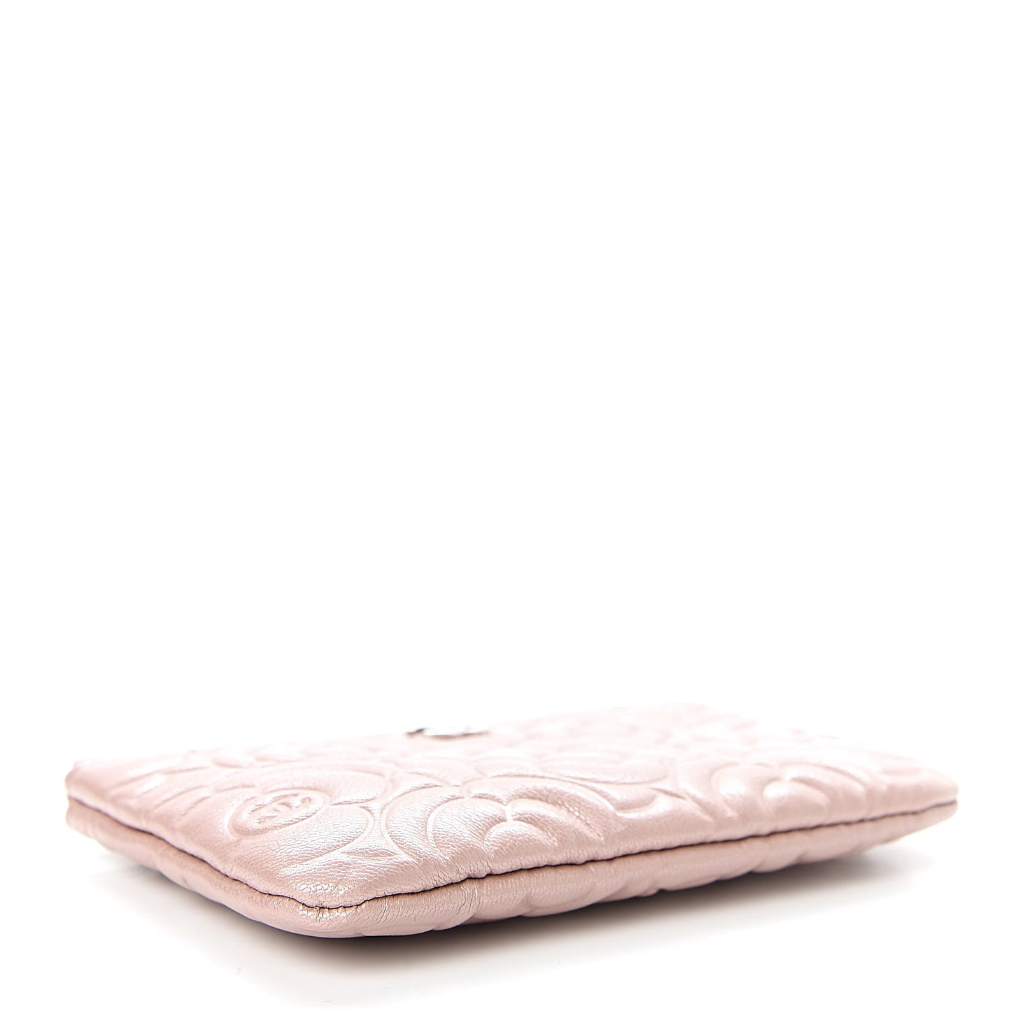 Goatskin Camellia Embossed Cosmetic Pouch Light Pink