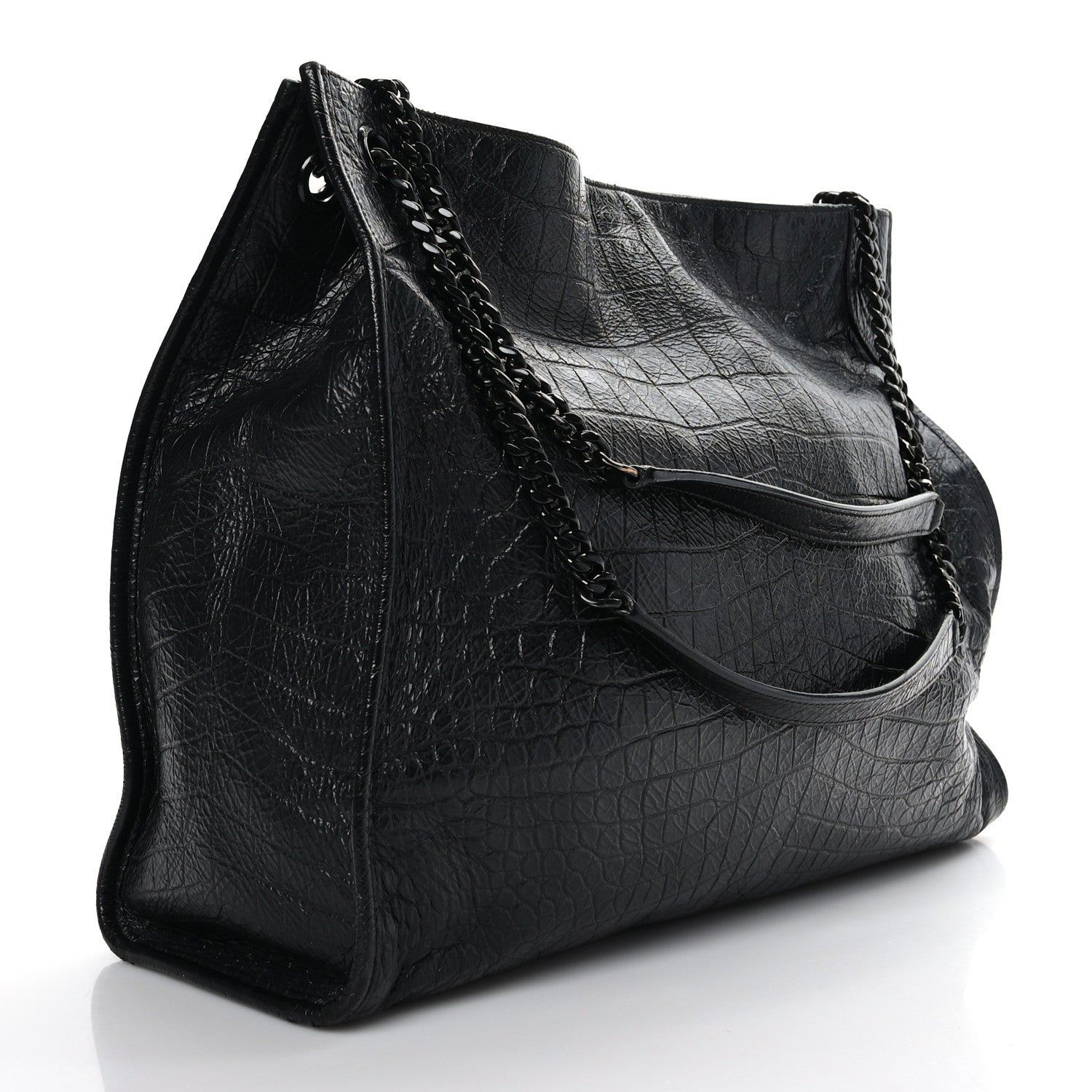Saint Laurent Calfskin Crocodile Embossed Monogram Large Niki Shopping Bag Black 3 of 9