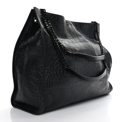 Saint Laurent Calfskin Crocodile Embossed Monogram Large Niki Shopping Bag Black 3 of 9