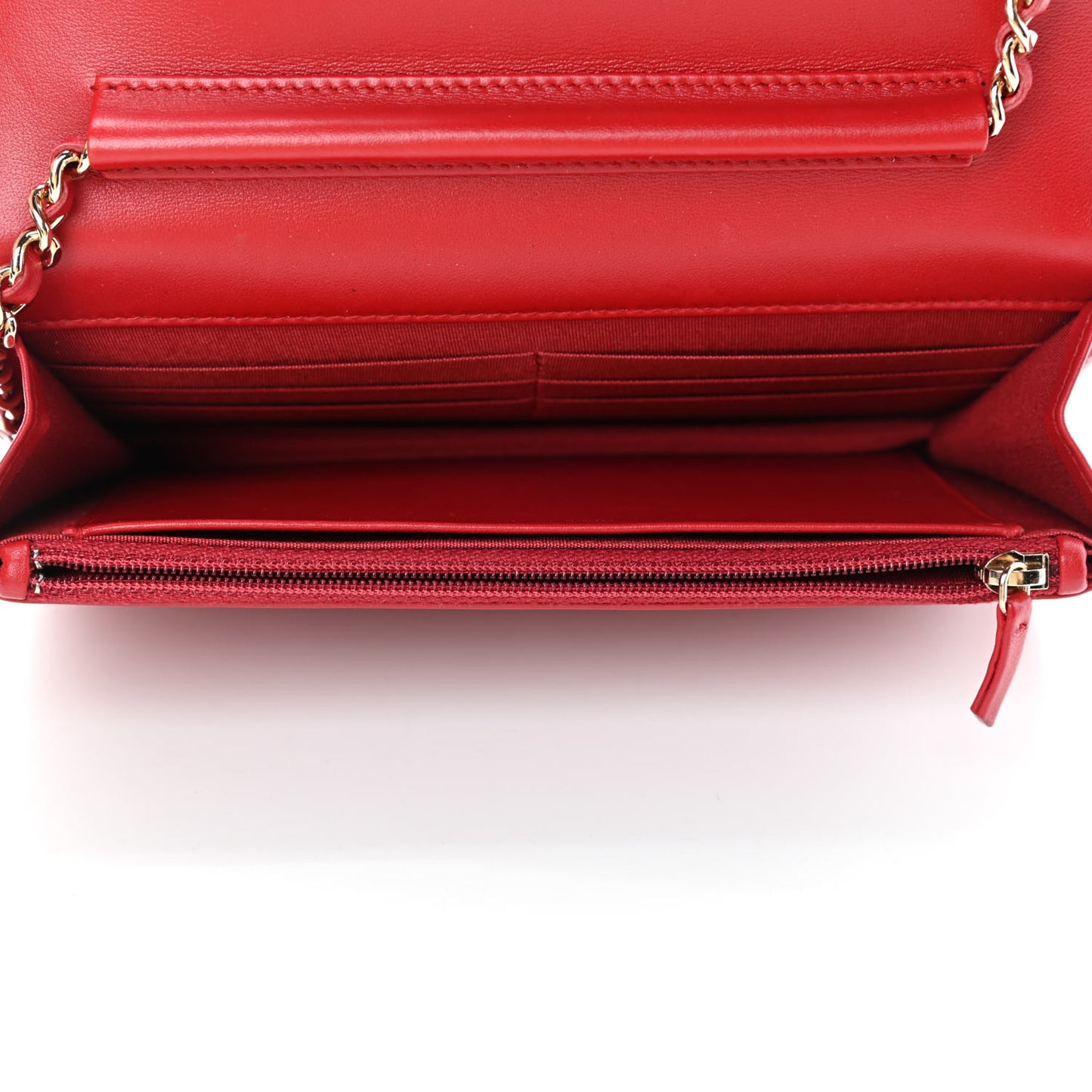 Calfskin Chevron Quilted Boy Wallet On Chain WOC Red