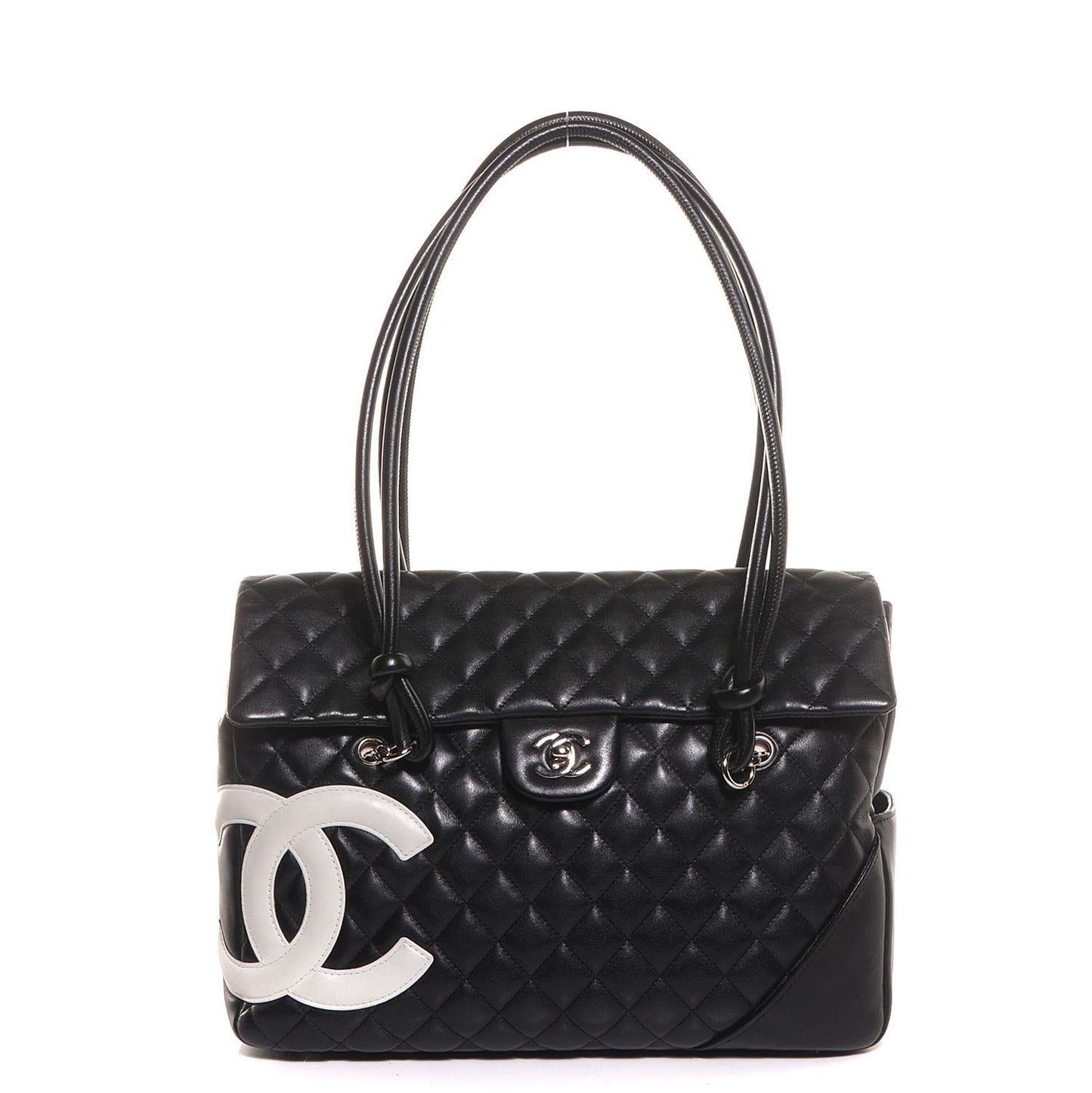 Calfskin Quilted Large Cambon Flap Black White