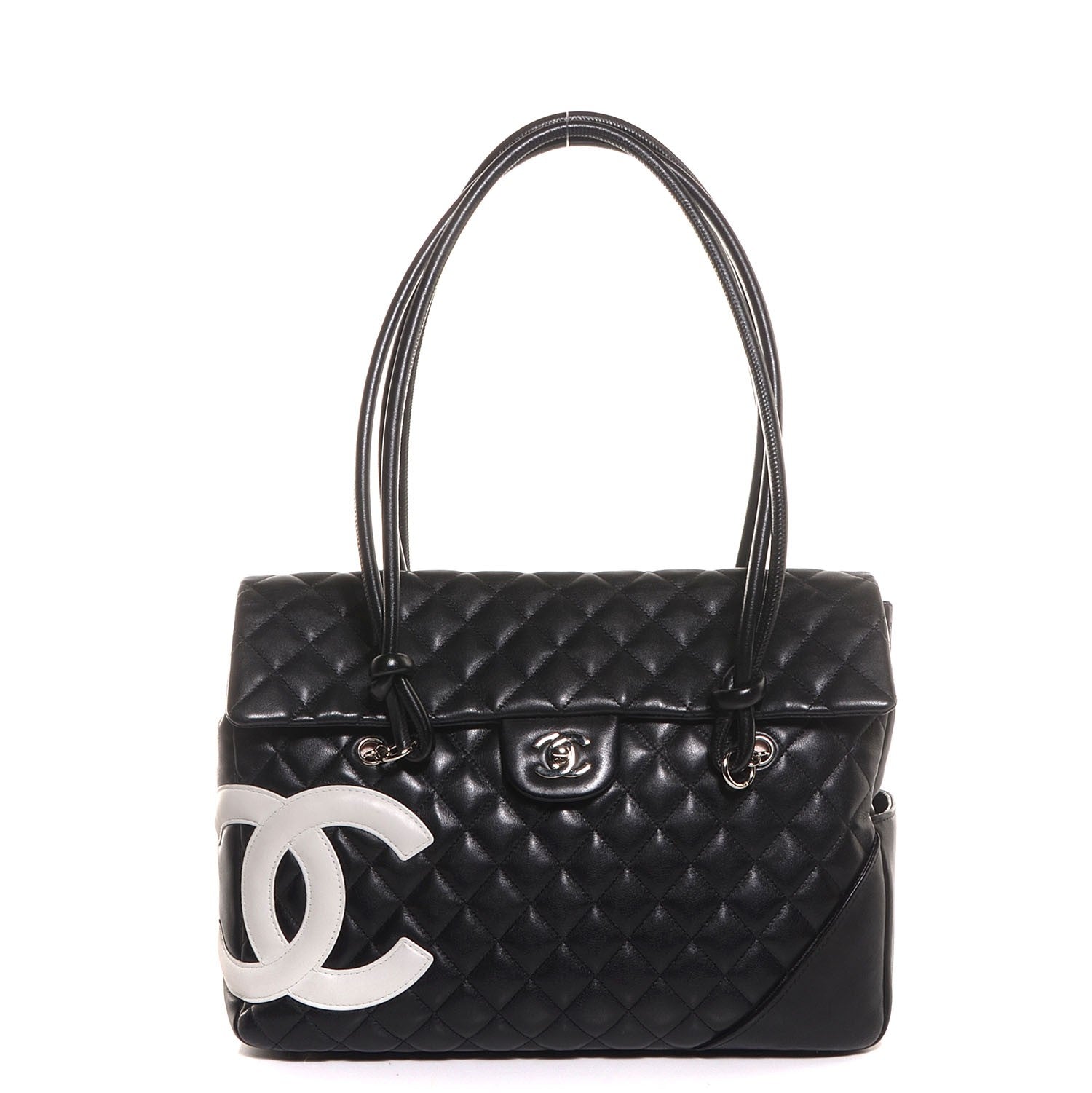 Chanel Calfskin Quilted Large Cambon Flap Black White 1 of 8