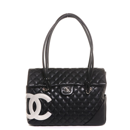 Chanel Calfskin Quilted Large Cambon Flap Black White 1 of 8