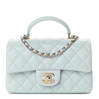 Chanel Lambskin Quilted Mini Top Handle Rectangular Flap Light Blue 1 of 10