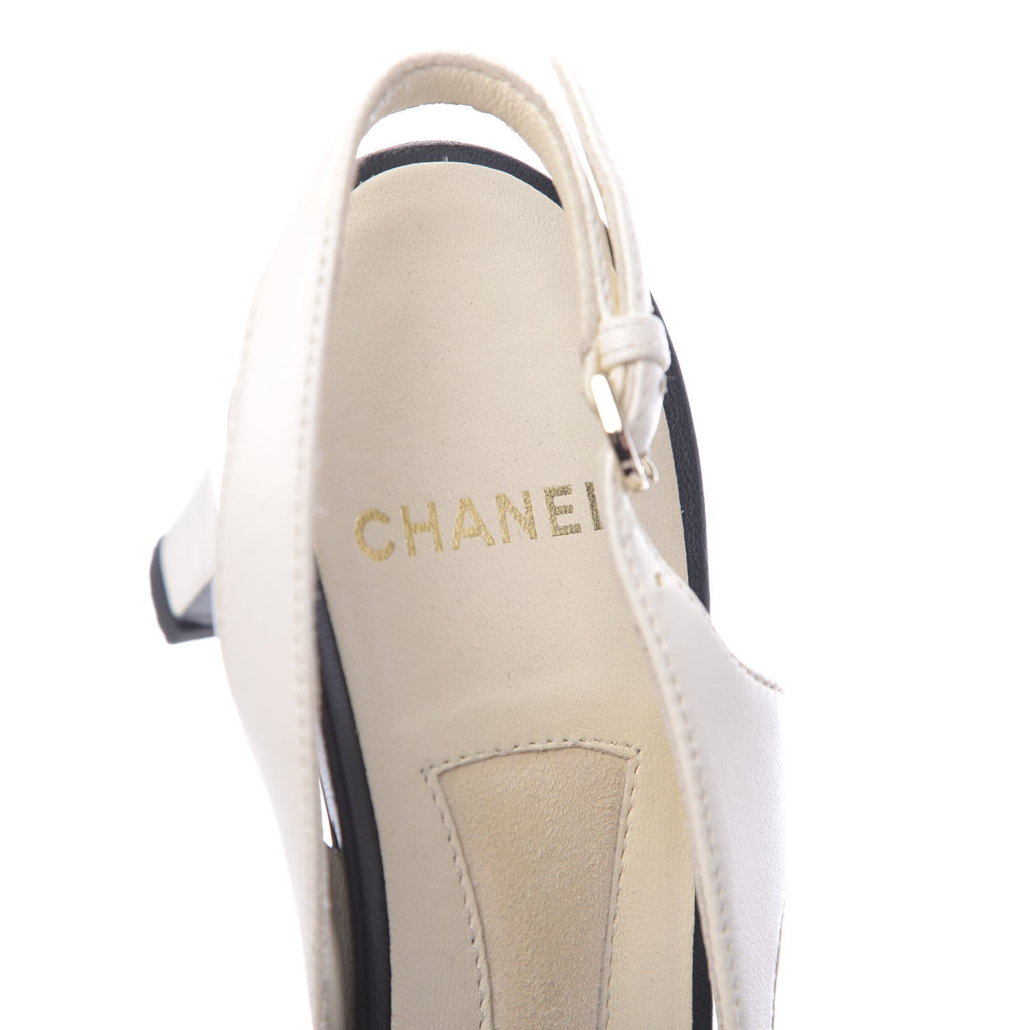Chanel Calfskin Pearl Cap Toe CC Slingback Pumps 37.5 Ivory Black 6 of 12
