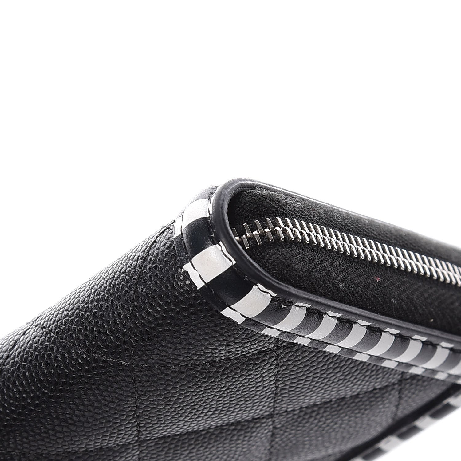 Chanel Caviar Quilted Stripe Filigree Zip Wallet Black White 15 of 17