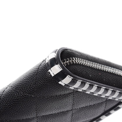 Chanel Caviar Quilted Stripe Filigree Zip Wallet Black White 15 of 17