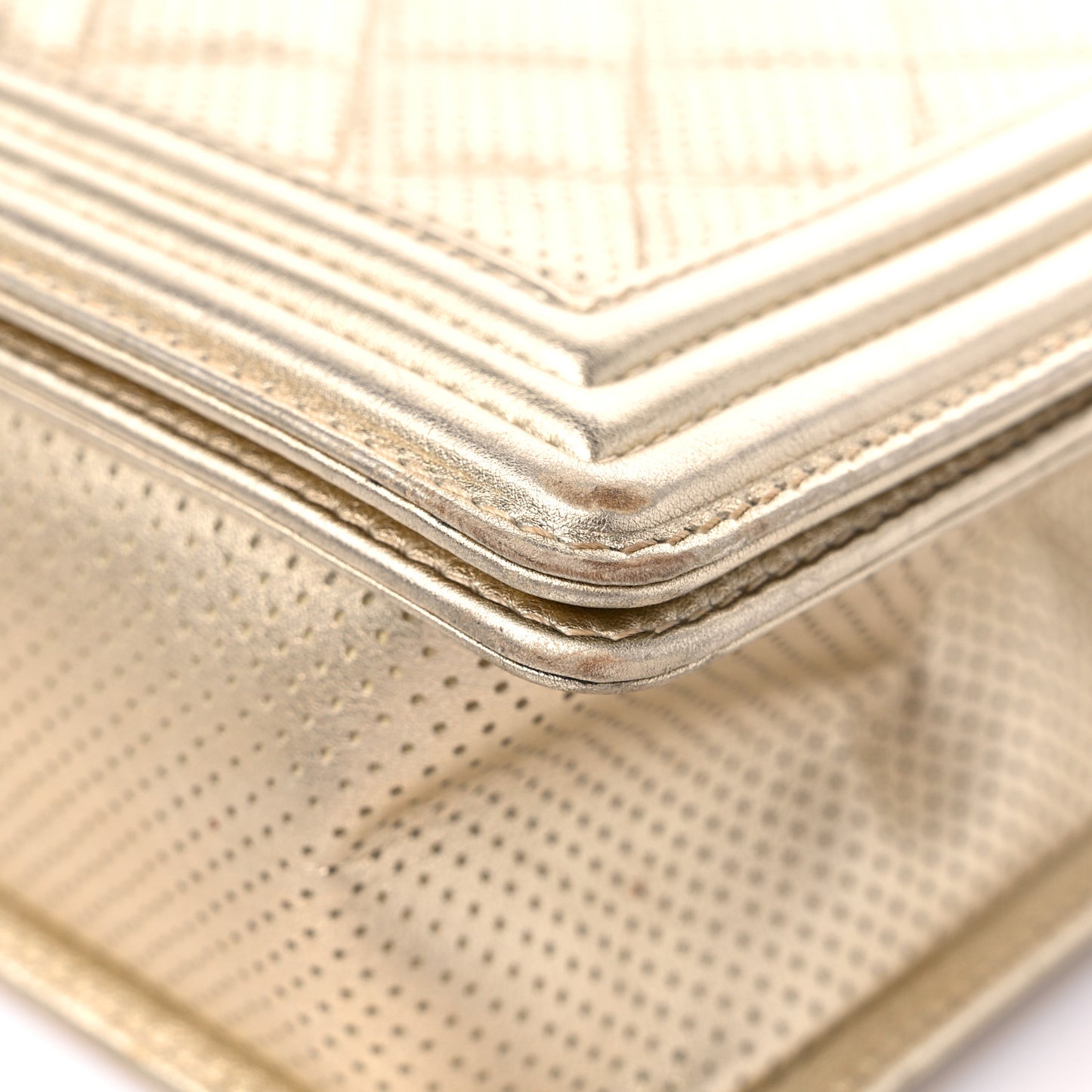 Lambskin Perforated Quilted New Medium Boy Flap Gold