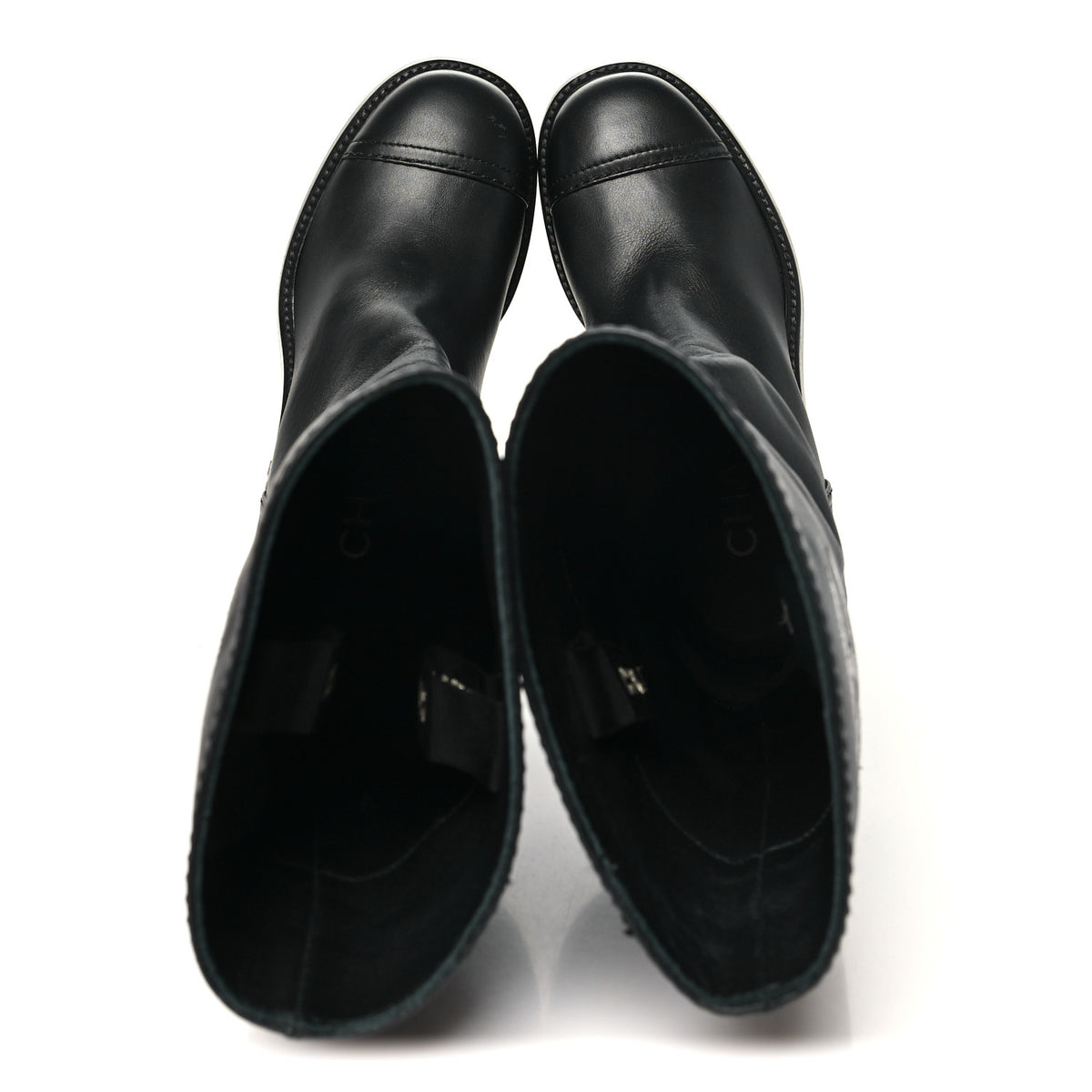 Calfskin Cap Toe High Boots 35 Black