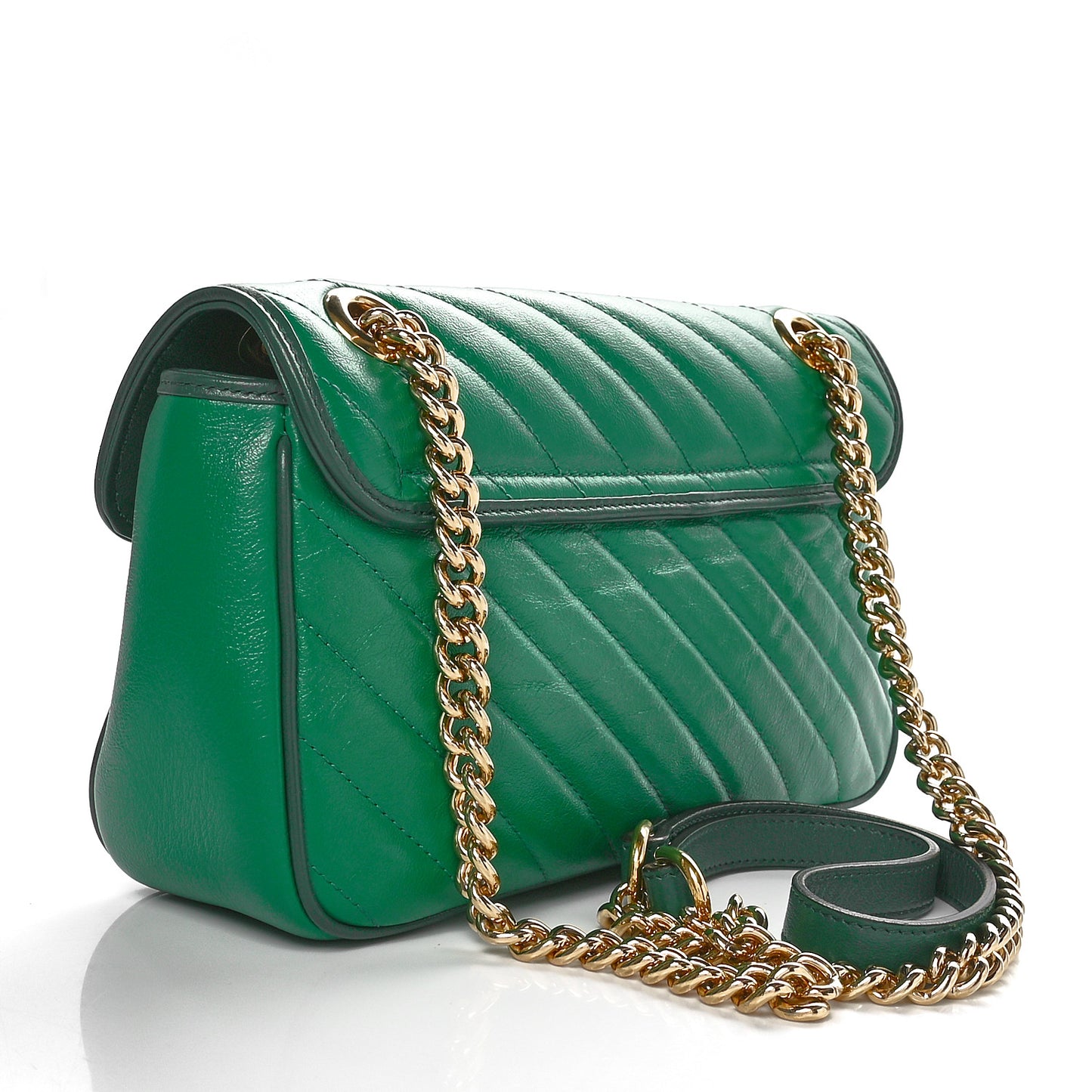 Azalea Calfskin Enamel Matelasse Diagonal Small Torchon GG Marmont Shoulder Bag New Shamarock Emerald