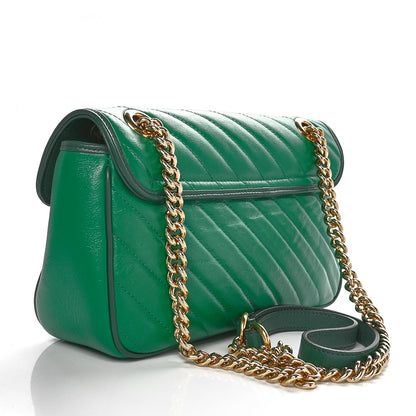 Gucci Azalea Calfskin Enamel Matelasse Diagonal Small Torchon GG Marmont Shoulder Bag New Shamarock Emerald 2 of 10