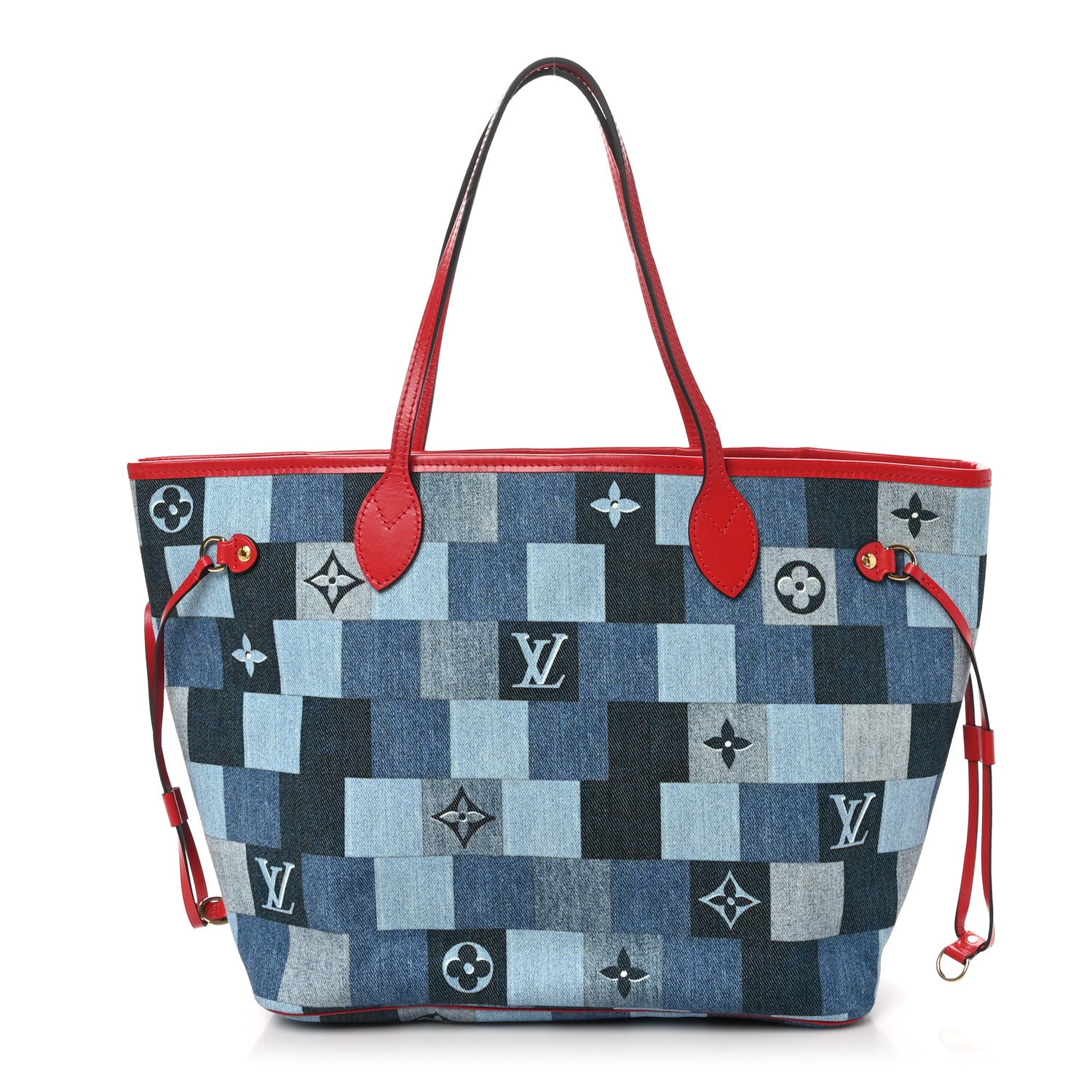 Louis Vuitton Denim Damier Monogram Patchwork Neverfull Blue Rouge 1 of 11