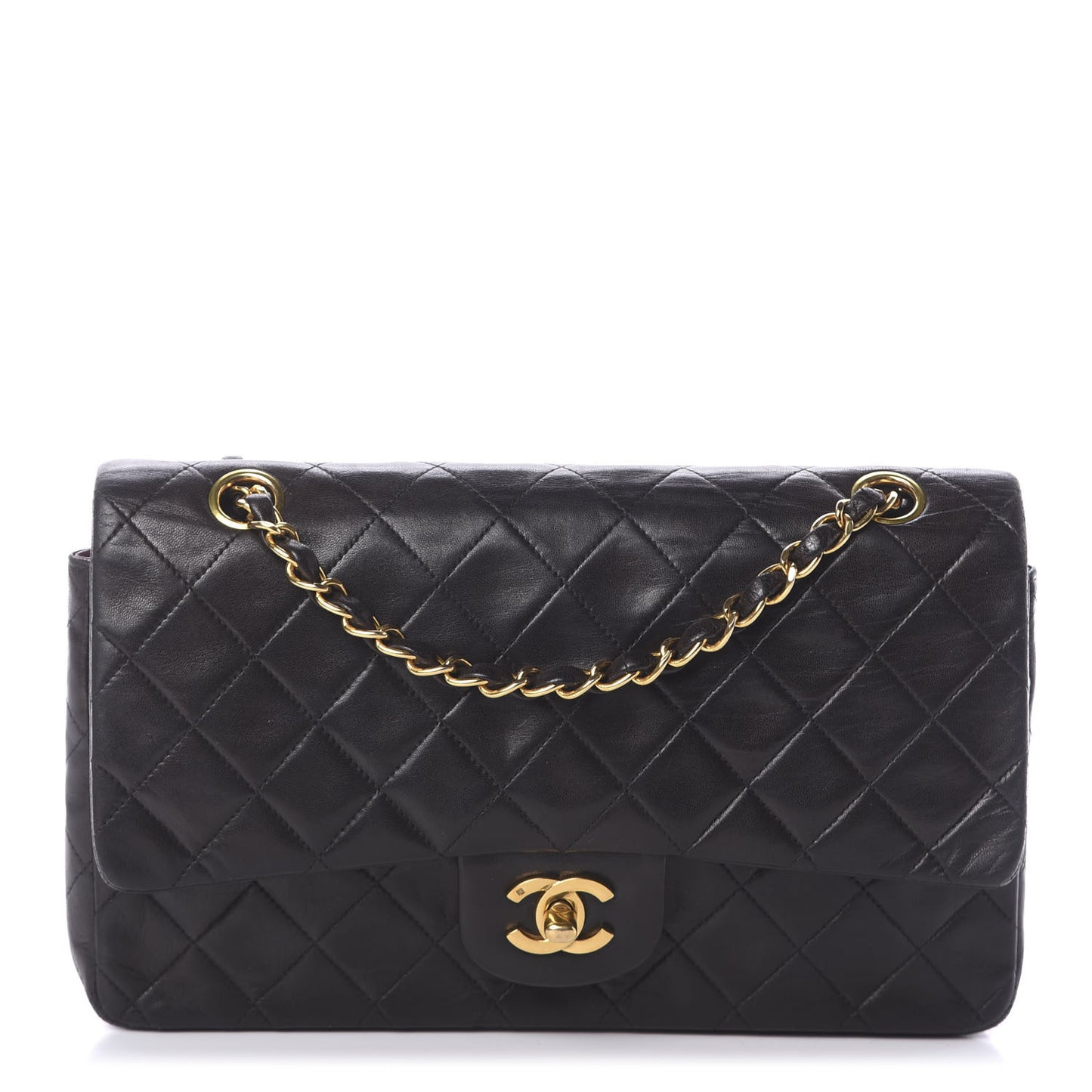 Lambskin Quilted Medium Double Flap Black