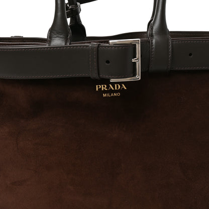 Prada Scamosciato Large Buckle Bag With Belt Cacao 7 of 9