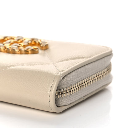Chanel Goatskin Quilted Chanel 19 Zip Around Coin Purse Wallet Beige 10 of 11