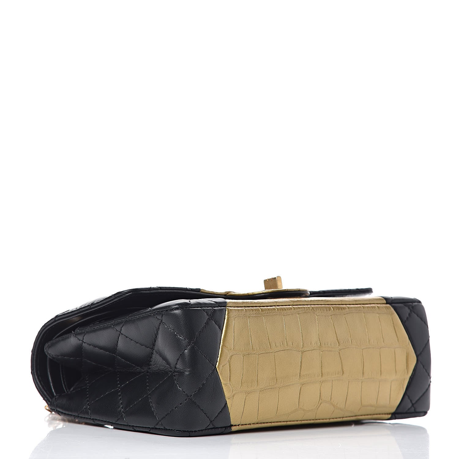 Chanel Lambskin Metallic Calfskin Crocodile Embossed 2.55 Cocodile Reissue 225 Flap Black Gold 5 of 11