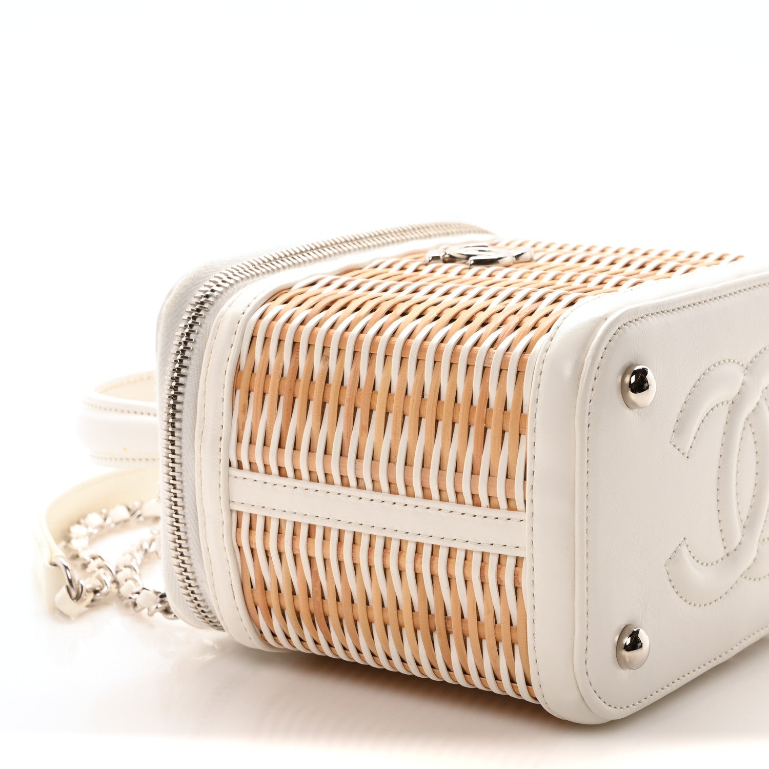 Chanel Calfskin Raffia Small Vanity Case Bag White Beige 9 of 11