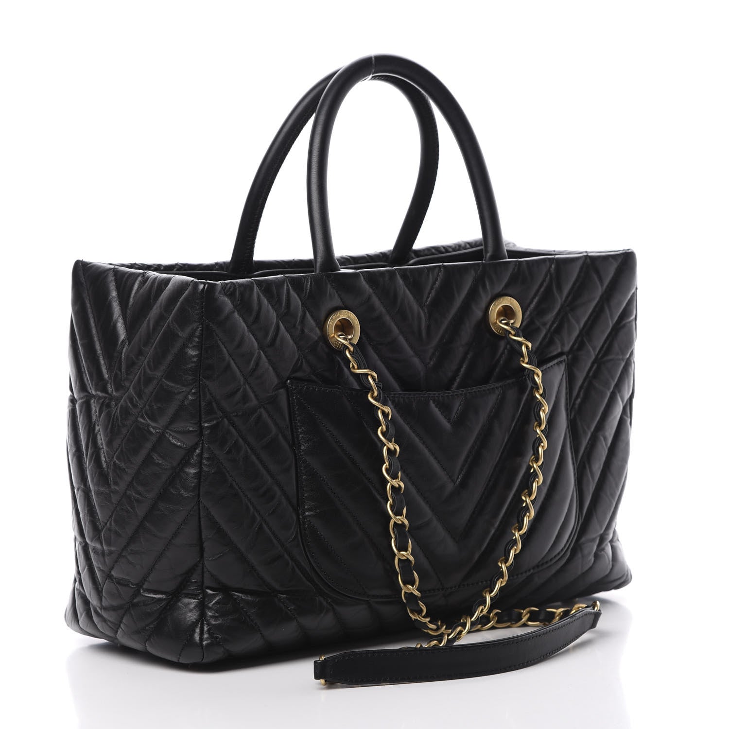 Chanel Aged Calfskin Chevron Coco Handle Shopping Tote Black 4 of 13