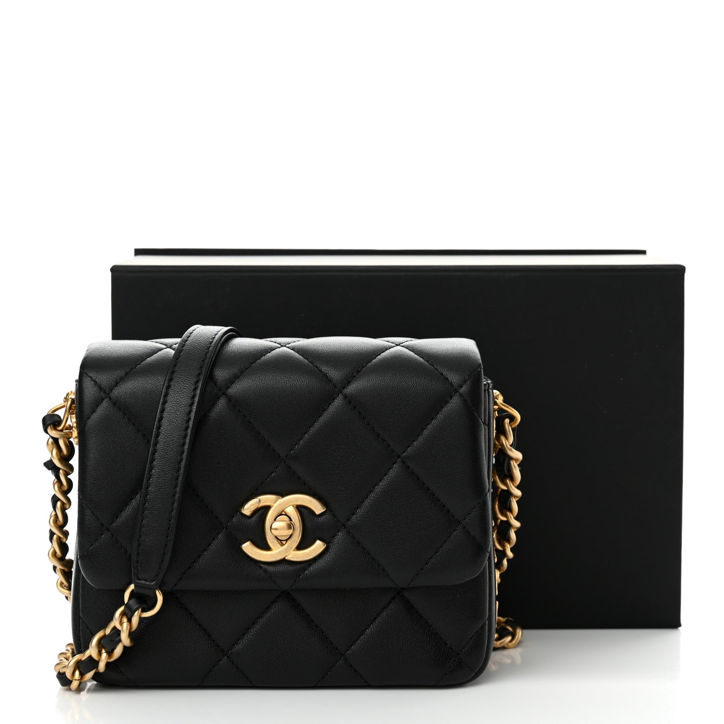 Lambskin Quilted Mini Side Note Flap Black