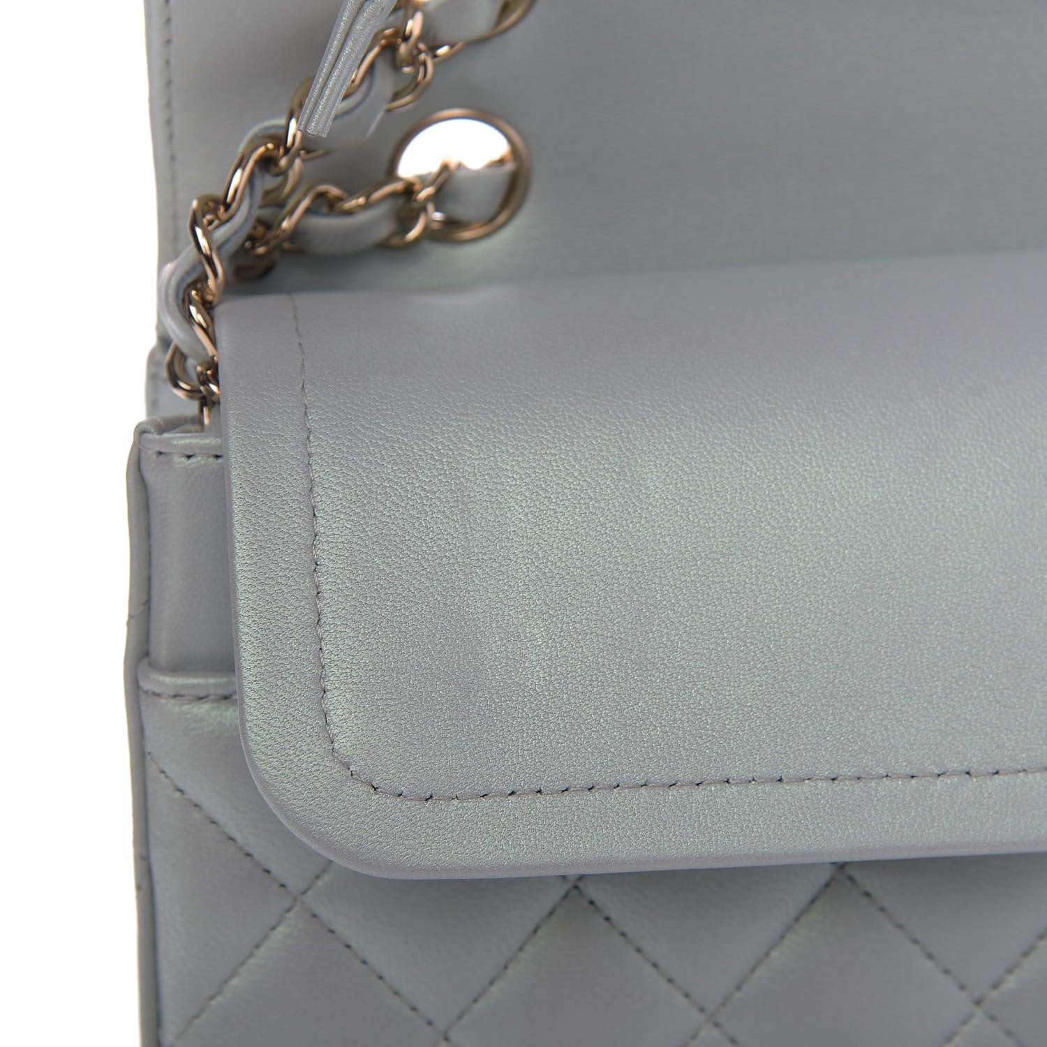 Chanel Iridescent Lambskin Quilted Medium Double Flap Light Blue 9 of 12