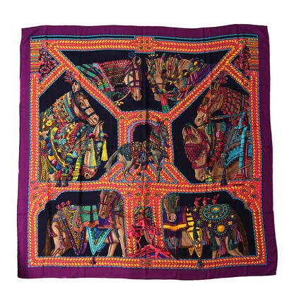 Hermes Cashmere Silk La Danse Du Cheval Marwari Shawl 140 Violet Rose Black 1 of 4