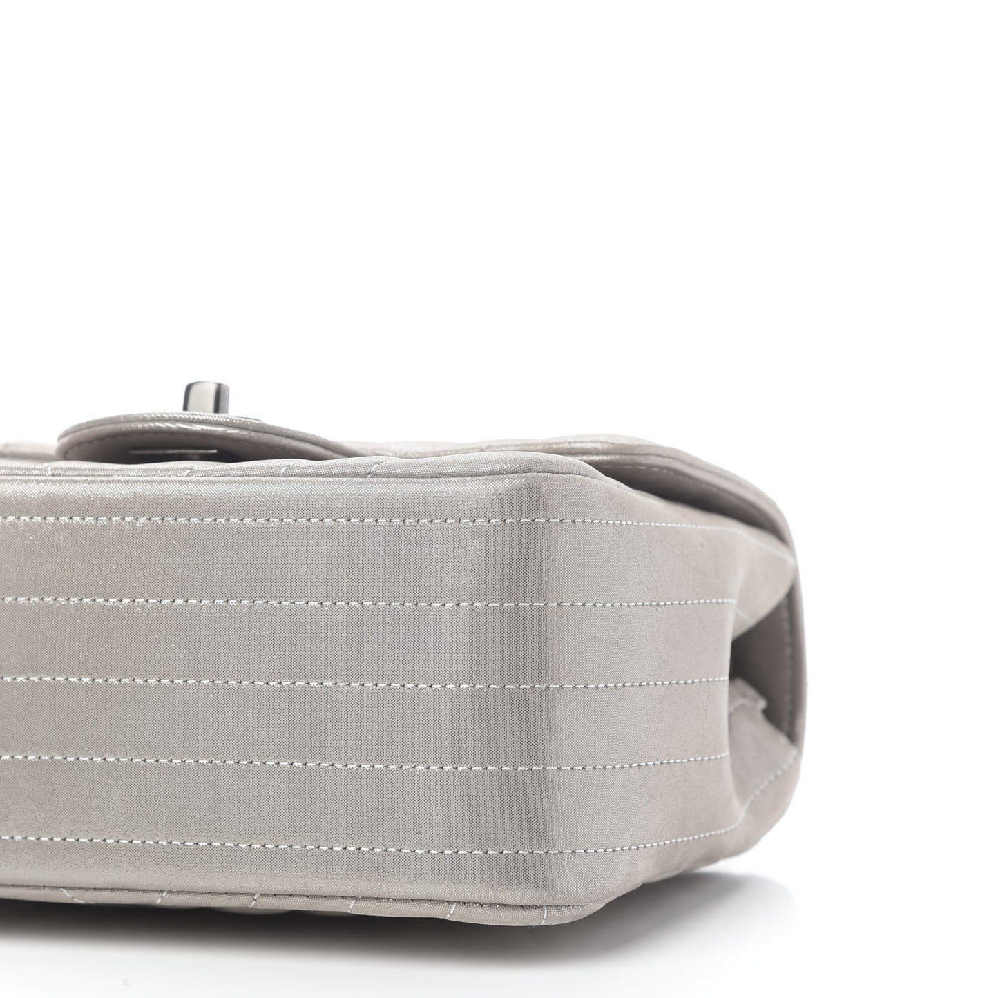 Iridescent Calfskin Chevron Quilted Mini Square Flap Silver