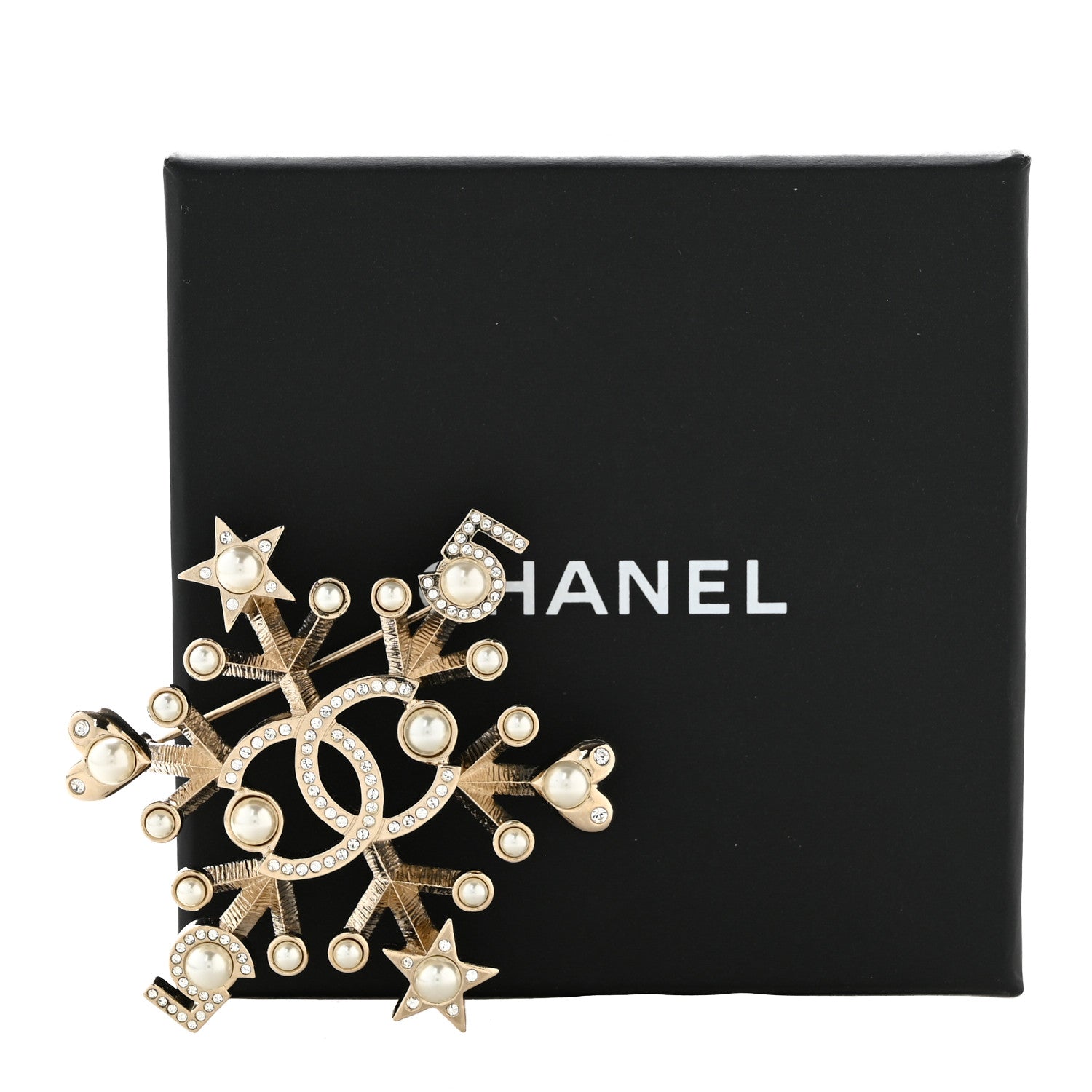 Chanel Crystal Pearl Hearts CC Brooch Gold 4 of 4