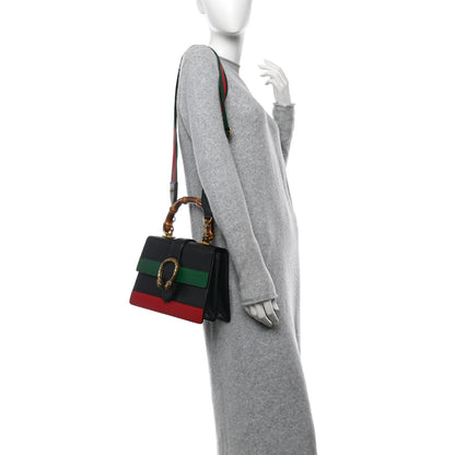 Gucci Moon Calfskin Web Medium Dionysus Bamboo Top Handle Bag Black Bright Evergreen Hibiscus Red 2 of 11