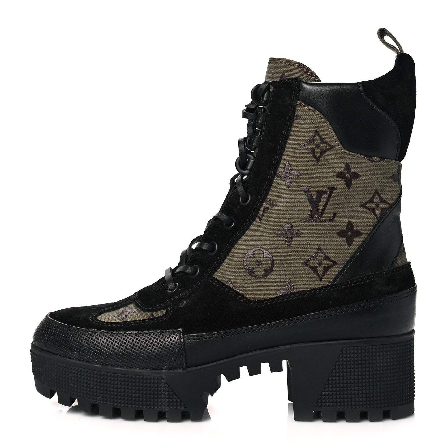 Suede Monogram Laureate Platform Desert Boots 38.5 Kaki Black