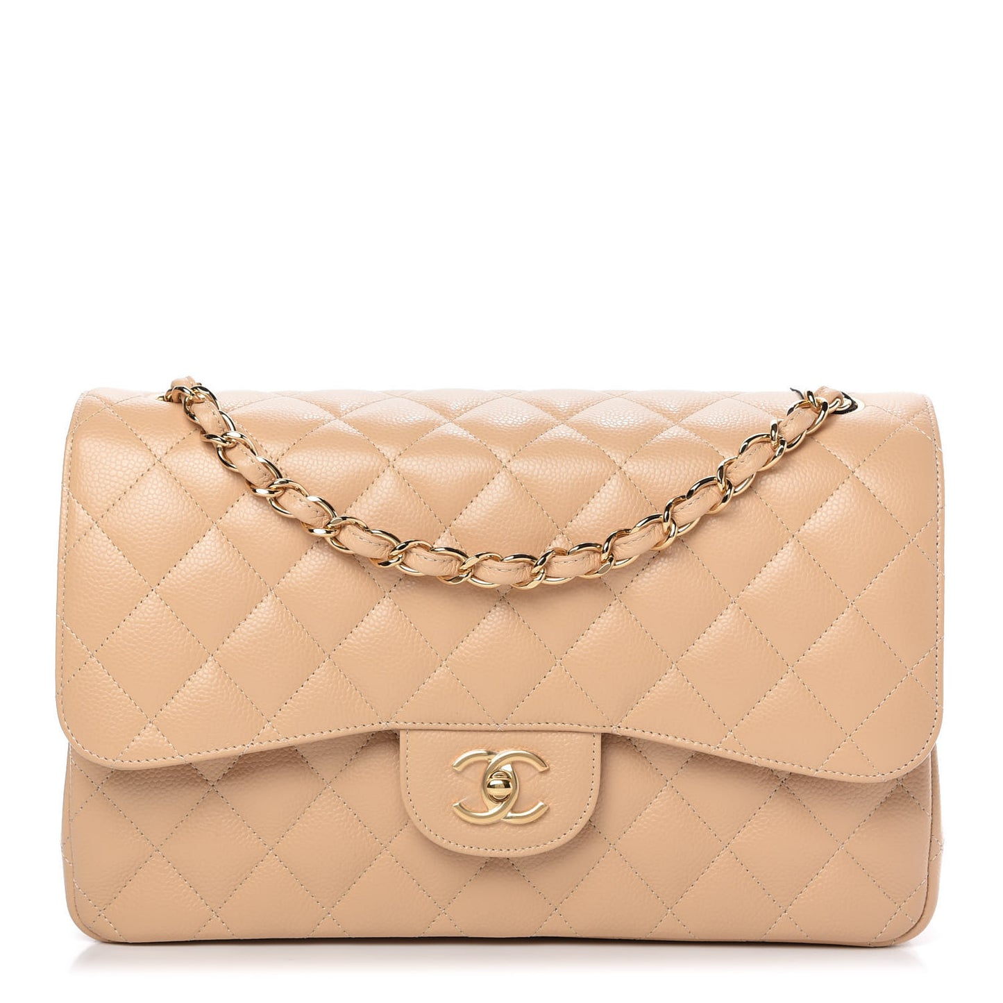 Caviar Quilted Jumbo Double Flap Beige Clair